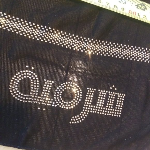 Black sheer scarf with gold rhinestone embellishment on one edge Made in Kuwait - Picture 3 of 13